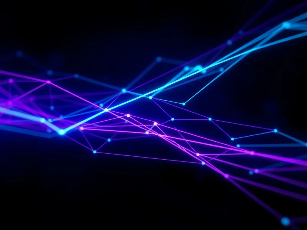 Abstract dark background with glowing cyan and violet geomet