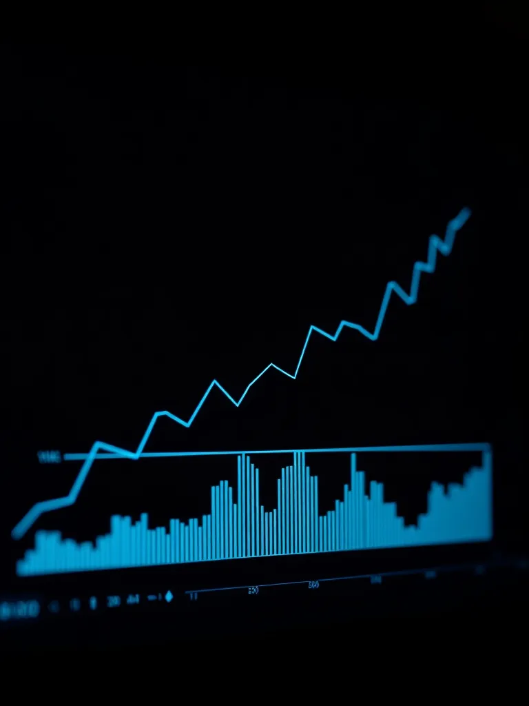 A clean financial chart on a dark screen, showing a steady g