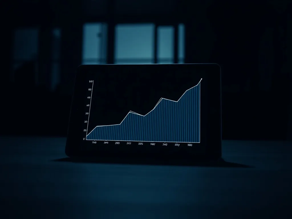 A minimalist graph on a tablet screen showing a steady upwar